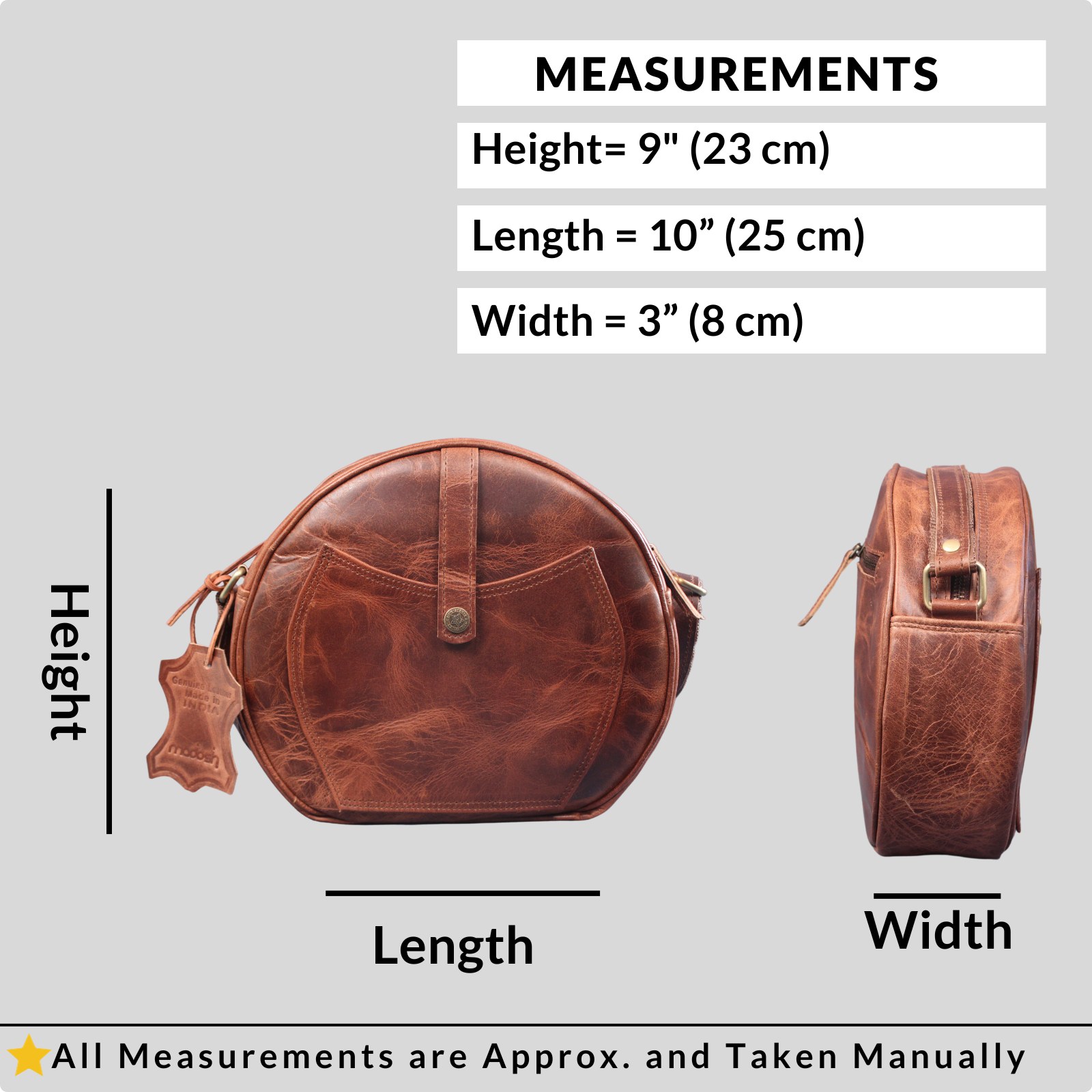Madosh Genuine Leather Crossbody Sling Bag |Brown Leather Bag | Unique Round layout |Spacious Compartments| Women everyday use.